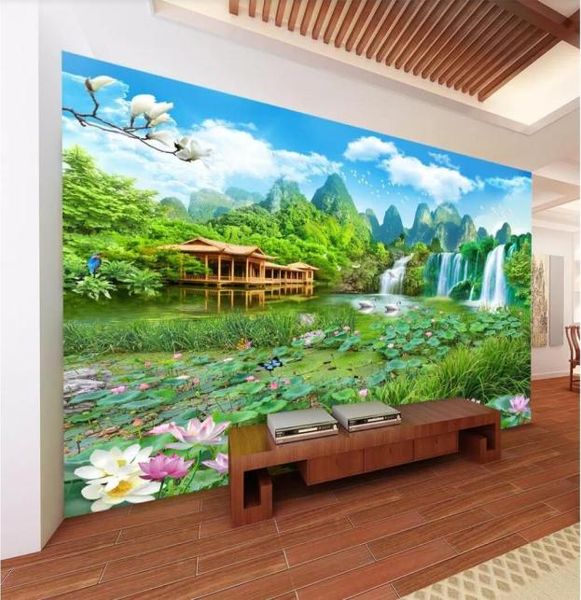 3d fond d'écran personnalisé Po Mural Géant paysage Fairyland Zhulou Waterfall 3d Paysage fond de pays Mur