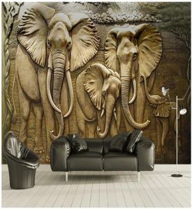 3d behang custom po muurschildering Gouden reliëf olifant tv achtergrond home decor 3d muurschilderingen behang voor muren 3 d2266008