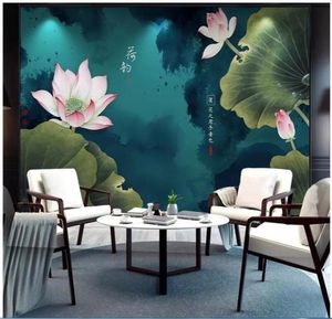 Papier peint 3d personnalisé po mural sur le mur encre chinoise lotus tv fond décor à la maison salon 3d peintures murales papier peint pour wa5535357