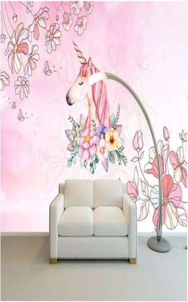 Fond d'écran 3D Custom Po Mural sur le mur Teenage Dreaming Pink Unicorn Fond Mur Home Decor Salon Fond d'écran pour Wal9027066