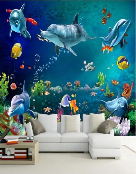 Papier peint 3d personnalisé po mur mural world world dolphin fish décor de décoration peinture peinture murale 3d papier peint papier peint pour murs 3 d1110056