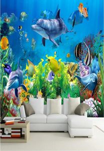 Papier peint 3d personnalisé po non tissé, autocollant mural, peinture de poisson du monde de la mer de corail, image murale 3d, papier peint mural 4144447