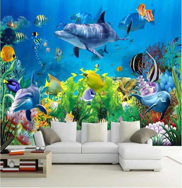 Papier peint 3d personnalisé po non tissé, autocollant mural, peinture de poissons du monde de la mer de corail, image murale 3d, papier peint mural 6129692