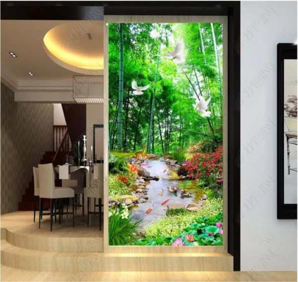 Papier peint 3d personnalisé po la peinture murale 3D forêt de bambou frais eau et richesse fleurs porche fond mur muals papier peint pour wal4291050