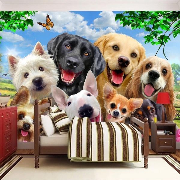 Fond d'écran 3D Cute Cartoon Lawn Dog animaux Papiers peints enfants Enfants Chambre Toile de fond Mur Home Décor Papier Peint Enfant