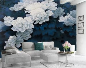 Papel tapiz 3d Delicada flor de peonía blanca Decoración para el hogar Sala de estar Dormitorio Revestimiento de paredes Fondo de pantalla HD