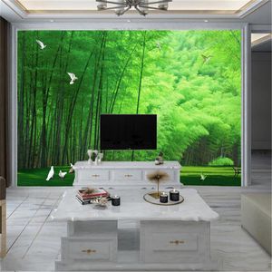 Moderne 3d behang jade bamboe bos gazon witte duif indoor custom woonkamer slaapkamer tv achtergrond wanddecoratie materiaal