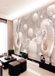 Papelera 3D Wallpaper European White Swan Circle Pintura de pared Sala de estar TV Fackdrop Ktv Stripes Resumen Mural Wall Paper9634026