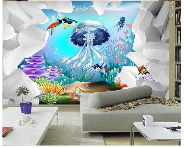 Fond d'écran 3D pour chambre Moderne beau rêve méduse monde sous-marin Mur de fond TV 3D