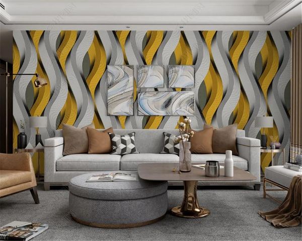 Papel tapiz 3d para paredes Papel tapiz de decoración de interiores atmosféricos premium de geometría sólida dorada y plateada de lujo