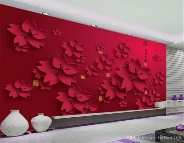 Fond d'écran 3D HD Red Flower Po Mural Salon Home Decor Paper Paper Papel de Parede Résumé Floral Wallpaper 257V4107256