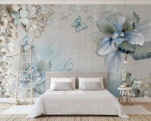Papier peint 3d pour salon, fleurs, papillons, beaux bijoux, arrière-plan TV, salon, chambre à coucher, revêtement mural HD