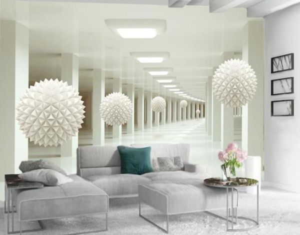 Papier peint 3D salon abstrait espace couloir boule blanche stéréo TV fond mur décoratif imperméable antisalissure belle 6908425