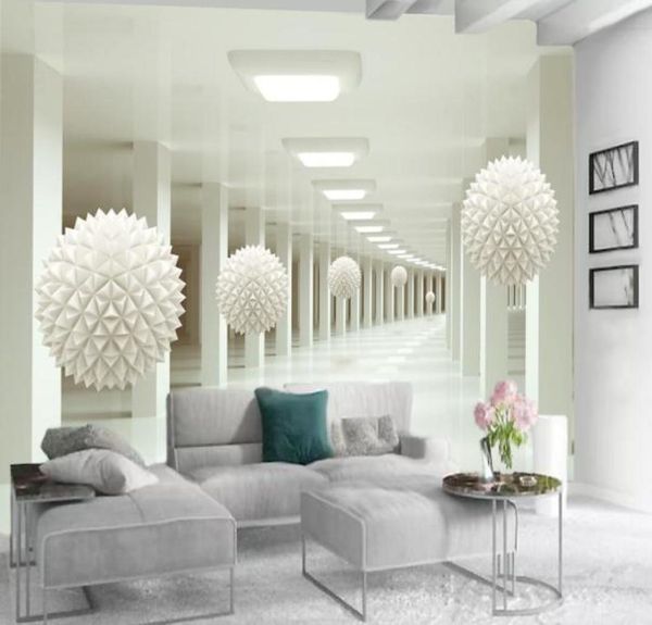 Papier peint 3d salon abstrait espace couloir boule blanche stéréo TV fond mur décoratif imperméable antisalissure belle 8828525
