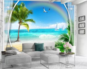 3d behang woonkamer kokosnoot zeilboot mooie zee uitzicht HD Superior Home Improvement Painting Mural Wallpapers
