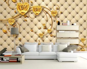 Papier peint Mural 3d en soie, Rose dorée exquise, pour salon, arrière-plan de canapé TV, décoration murale 3d