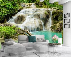 3D Wallpaper Woonkamer Groene Bos Mooie Waterval HD Digital Printing Vochtbestendig Muurdocument