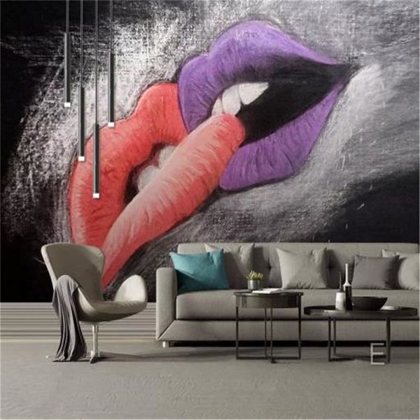 Papel tapiz 3d, sala de estar, papeles de pared modernos, labios sexys enamorados, decoración de interiores, decoración del hogar, pintura, Mural romántico, fondos de pantalla 2953
