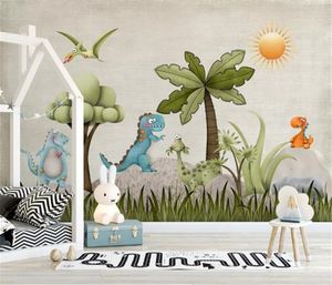 3D behang woonkamer nordic nostalgische cartoon dinosaurus illustratie kinderkamer achtergrond wanddecoratie Mooi behang