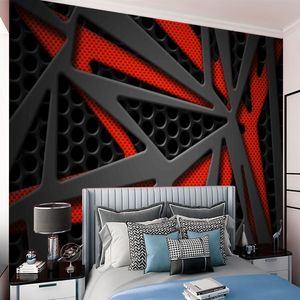 Papier peint 3D Salon Papiers muraux mural imprimés Lignes gris rouge Formes géométriques