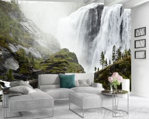 Papel tapiz 3d Mural Papel tapiz de paisaje 3d Hermoso paisaje de altas montañas y cascadas Sala de estar Dormitorio Fondo de pantalla HD