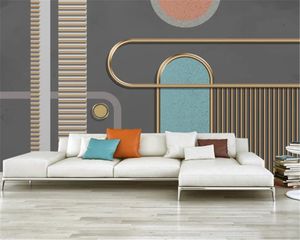 Papier peint 3d Mural moderne élégant graphique géométrique lignes en relief dorées mur de fond TV décoration intérieure papier peint en soie