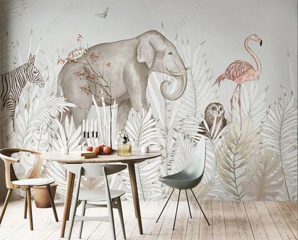 Papel de pantalla 3D Mural Planta Elefante Deer TV Fondo de pared Sala de estar Bedroomed Home Design Paper