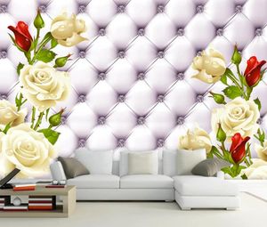 3d Fond d'écran mural Peinture murale blanc rose softpack cuir mur de fond TV Home Decor Living Wall Chambre Revêtement