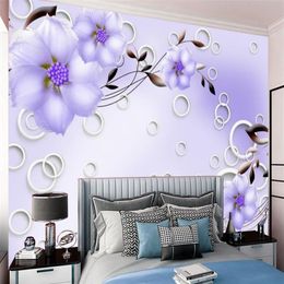 3D-behang paarse bloem Home Improvement behang romantische bloemen digitale print schilderij keuken kamer Mural287j