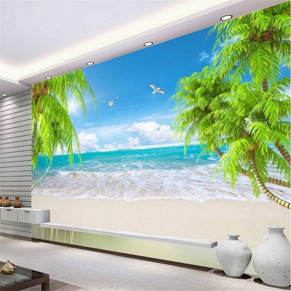 Fondo de pantalla en 3D Vista al mar Playa Paisaje Foto Fondo de pantalla 3D Sala de estar Dormitorio Fondo Fresco Wallpaper