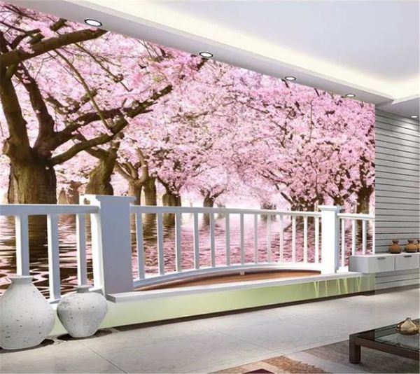Papier peint 3D Super clair balcon cerisier fleurs de cerisier salon chambre fond décoration murale papier peint