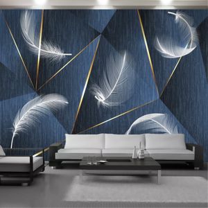 Papel tapiz 3d para pared, Mural de plumas geométricas estéreo con línea dorada, decoración Interior del hogar, pintura, papel tapiz moderno clásico