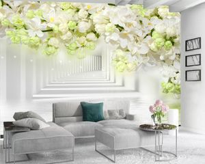 3d behang muur promotie 3d behang geurige witte bloemen uitbreidende ruimte romantische flora decoratieve zijde 3D muurschildering behang