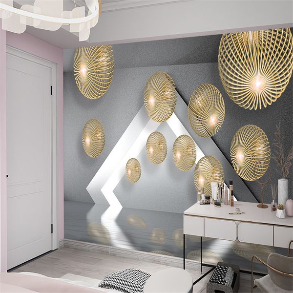 Impression personnalisée 3D décoration intérieure papier peint sphère métallique espace étendu moderne simple couvrant chambre TV fond stickers muraux