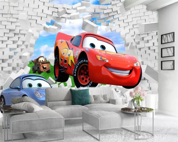 3d papier peint mur Promotion voiture rouge passant à travers le mur décor à la maison salon chambre revêtement mural HD papier peint