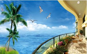 3D-wallpapers stereo venster buiten balkon zee uitzicht boom tv achtergrond muur prachtige landschap wallpapers