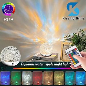 3D Water Ripple Projecteur Night Light Crystal lampe pour aquarium Dawn Sunset LED RGB Star Ocean Wave Room Dynamic Room Atmosphère 2023 231227