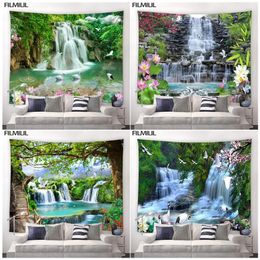 3D Waterfall Psychedelic Tapestry Wall Hangend natuurlijk landschap Chinese stijl Tapestries Bloemen Hippie Woonkamer Wall Doek 240415