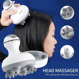Masseur de tête électrique étanche 3D Massage du cuir chevelu sans fil favorise la croissance des cheveux corps pétrissage des tissus profonds rouleau de vibration 240312