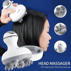 Masseur de tête électrique étanche 3D Massage du cuir chevelu sans fil favorise la croissance des cheveux corps pétrissage des tissus profonds rouleau de vibration 240309