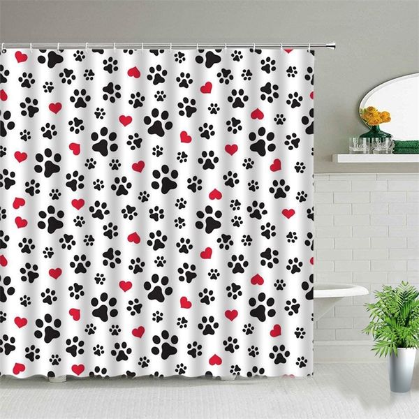 Ensemble de rideaux de douche imperméables 3d, tissu en Polyester imprimé pattes de chien, décoration de salle de bains pour enfants, avec crochets, 220517