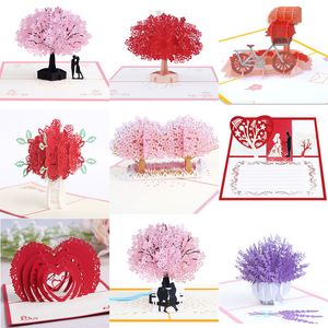 Invitation de mariage 3D mariage romantique fleur cartes de voeux bénédiction Pop Up amoureux de la Saint-Valentin cartes postales fournitures de fête