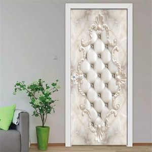 3D Sac souple blanc diamant PVC auto-adhésif amovible autocollant de porte mural papier peint décalque salon chambre porte décor affiche 210317