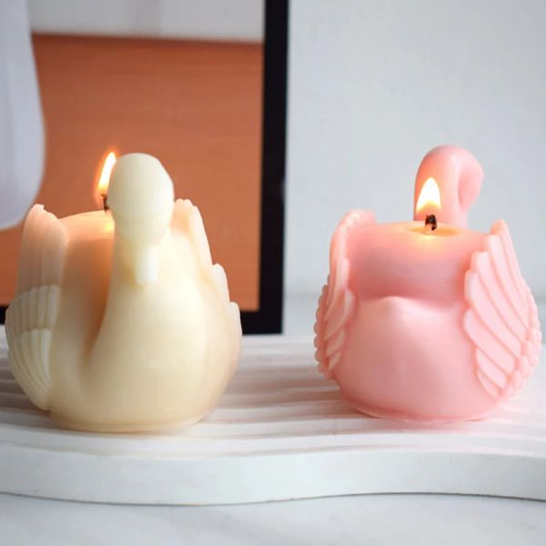 3D White Swan Silicone Candle Moule Diy Animal Animal Savon Resin Plâtre Faire des gâteaux au chocolat Fourniture de cuisson Décoration de mariage