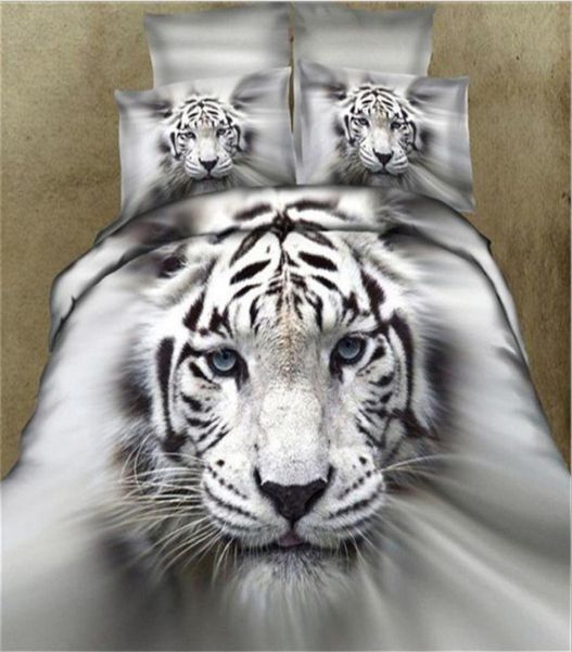 Juez de ropa de cama de tigre blanco 3D Cubierta de tapa década en una bola de bobas de colchas Doona cubiertas de lino Tamaño de reina completo Doble 4pcs282y1435295