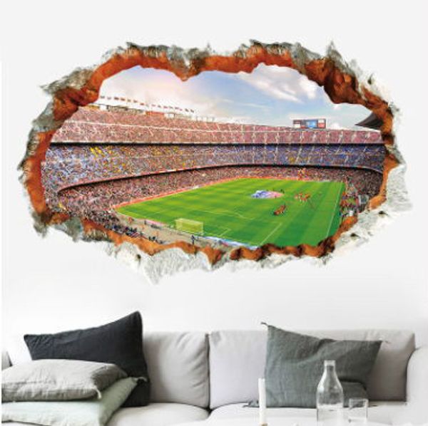 3D Ventana Vista Etiqueta de la pared Calcomanía Etiqueta Decoración para el hogar Sala de estar Fútbol Copa del mundo decoración 3D estereoscópico impermeable Papel tapiz Arte de la pared