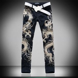 3D Lobo Dragón Leapord Impreso Flaco Negro Punk rock Jeans para hombres Pantalones vaqueros elásticos para hombre Pantalones 201111299F