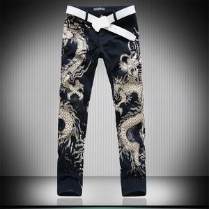 3D Lobo Dragón Leapord Impreso Flaco Negro Punk rock Jeans para hombres Pantalones vaqueros elásticos para hombre Pantalones 201111265R