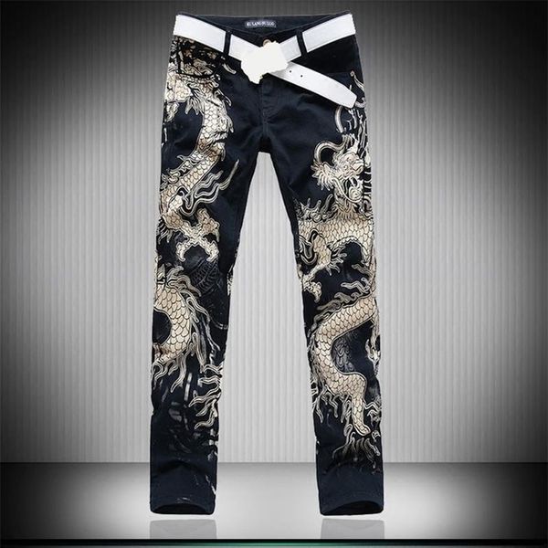 3D loup Dragon Leapord imprimé maigre noir Punk rock jean pour hommes hommes Stretch Denim pantalon pantalon 201111233B