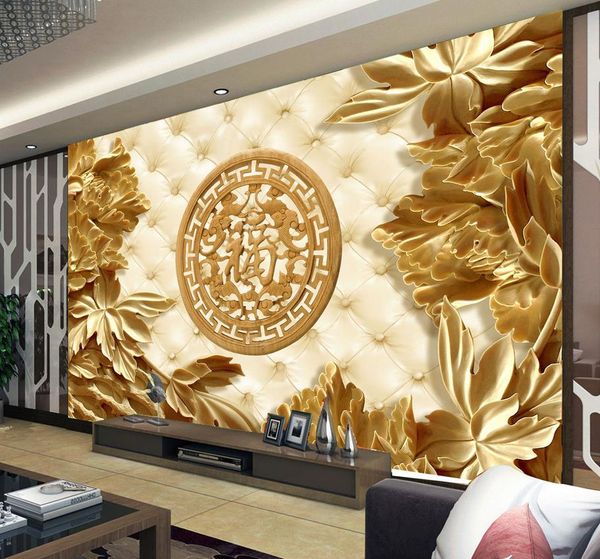 3D tallas de madera y ricos telones de fondo de la sala de estar mural 3D fondos de pantalla 3d papeles de pared para telón de fondo de tv